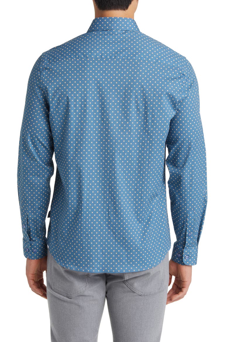 Painted Dot Print Stretch Cotton Button-Up Shirt, Alternate, color, SLATE BLUE