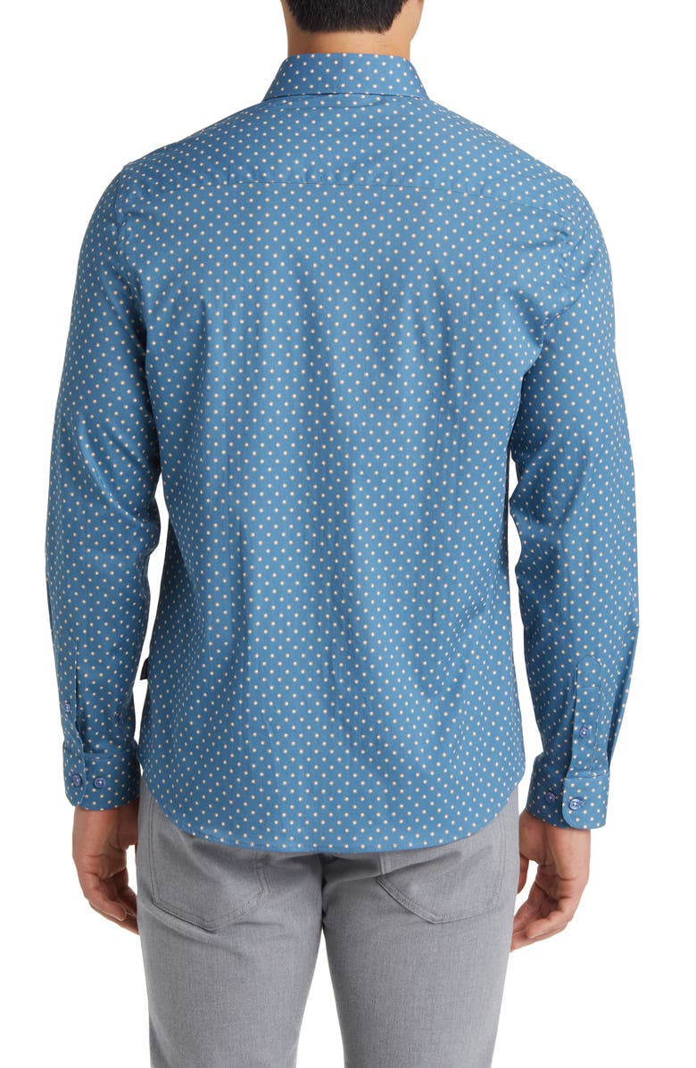Stone Rose Painted Dot Print Stretch Cotton Button-Up Shirt, Alternate, color, Slate Blue