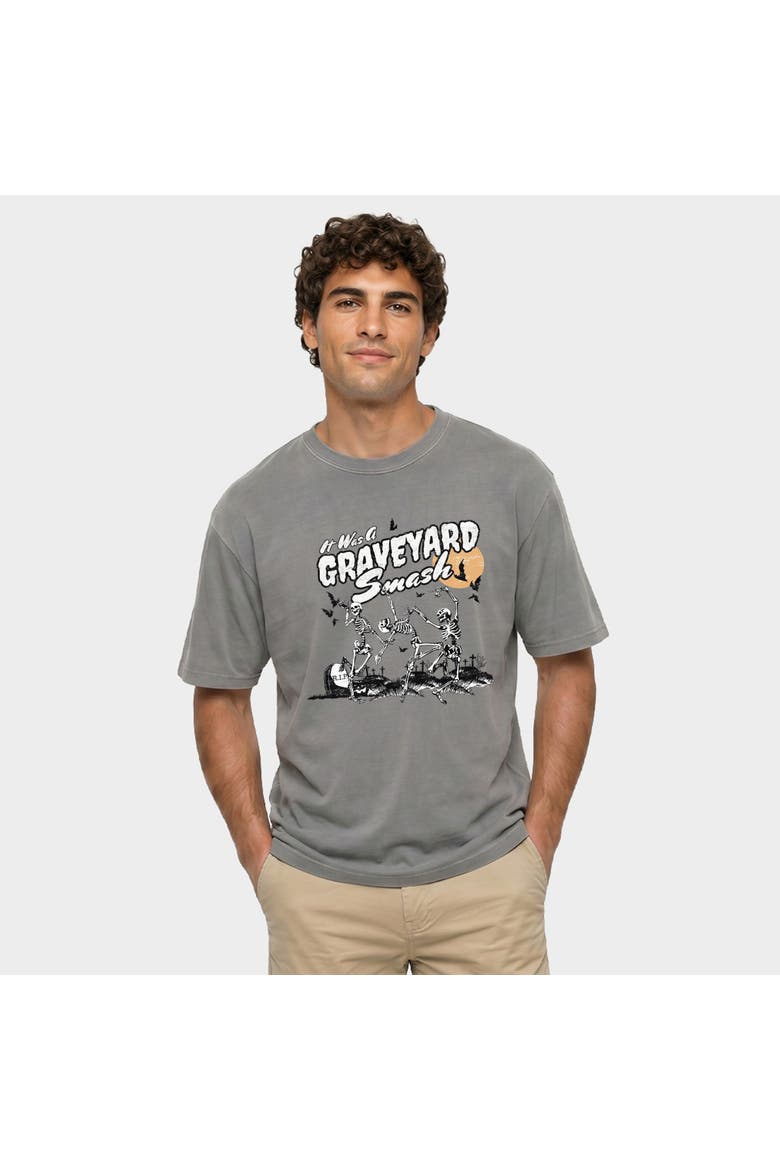 Graveyard Smash Skeleton Garment Dyed T-Shirt, Main, color, Grey