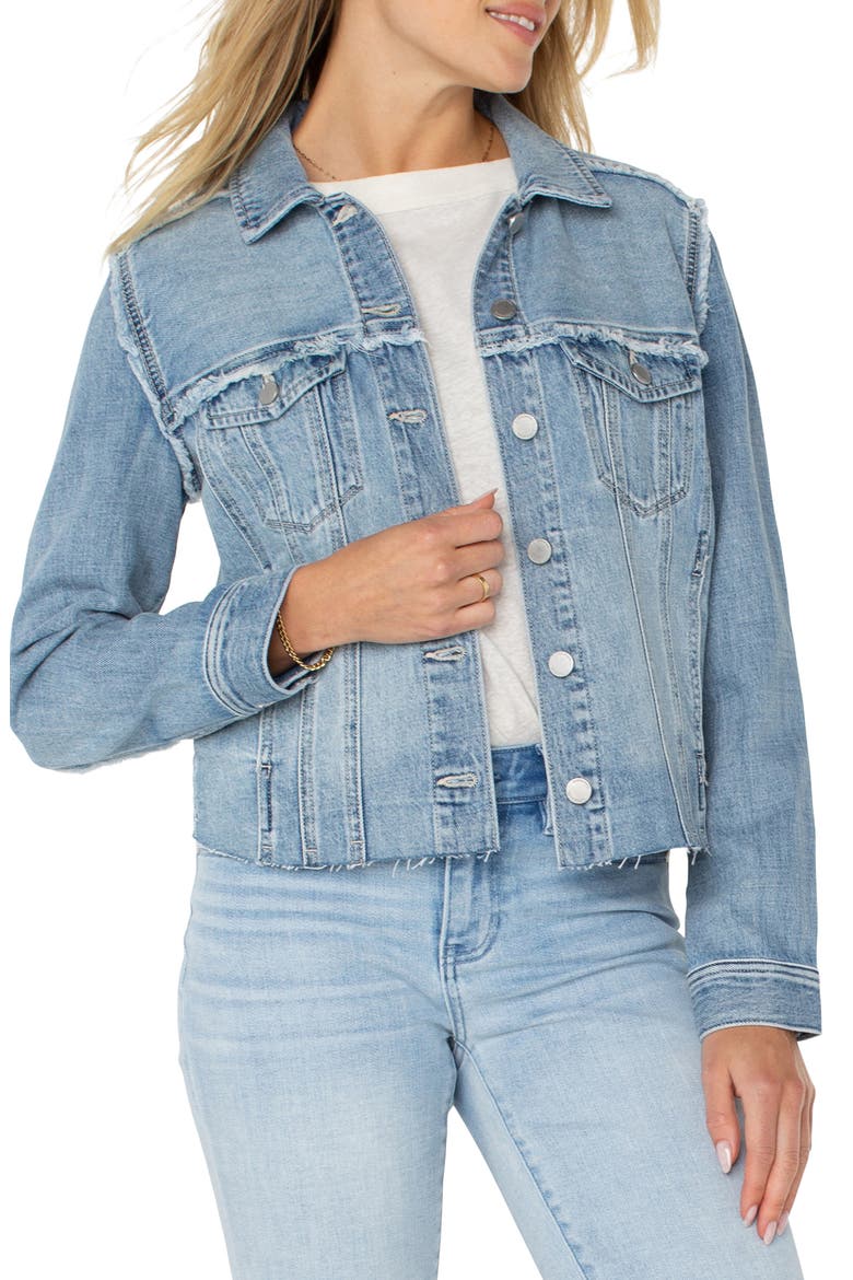 Multi Frayed Denim Trucker Jacket, Alternate, color, NEWPORT BAY