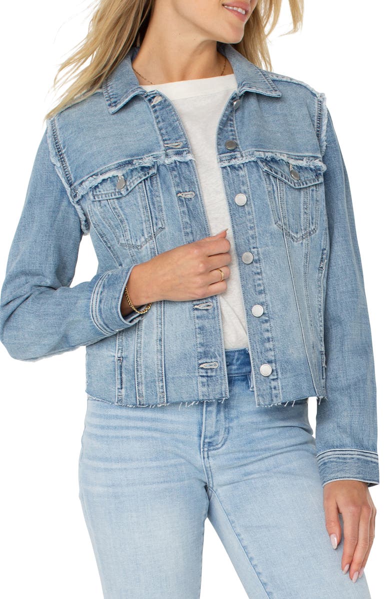 Liverpool Los Angeles Multi Frayed Denim Trucker Jacket, Alternate, color, 