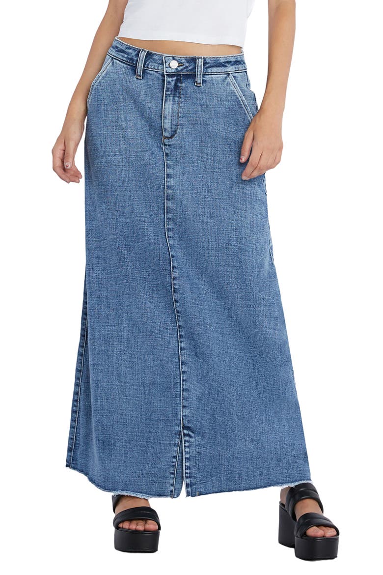 Tory Denim Maxi Skirt, Main, color, FIELD BLUE