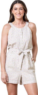 Hope & Henry Women's Sleeveless Linen Button Front Halter Romper
