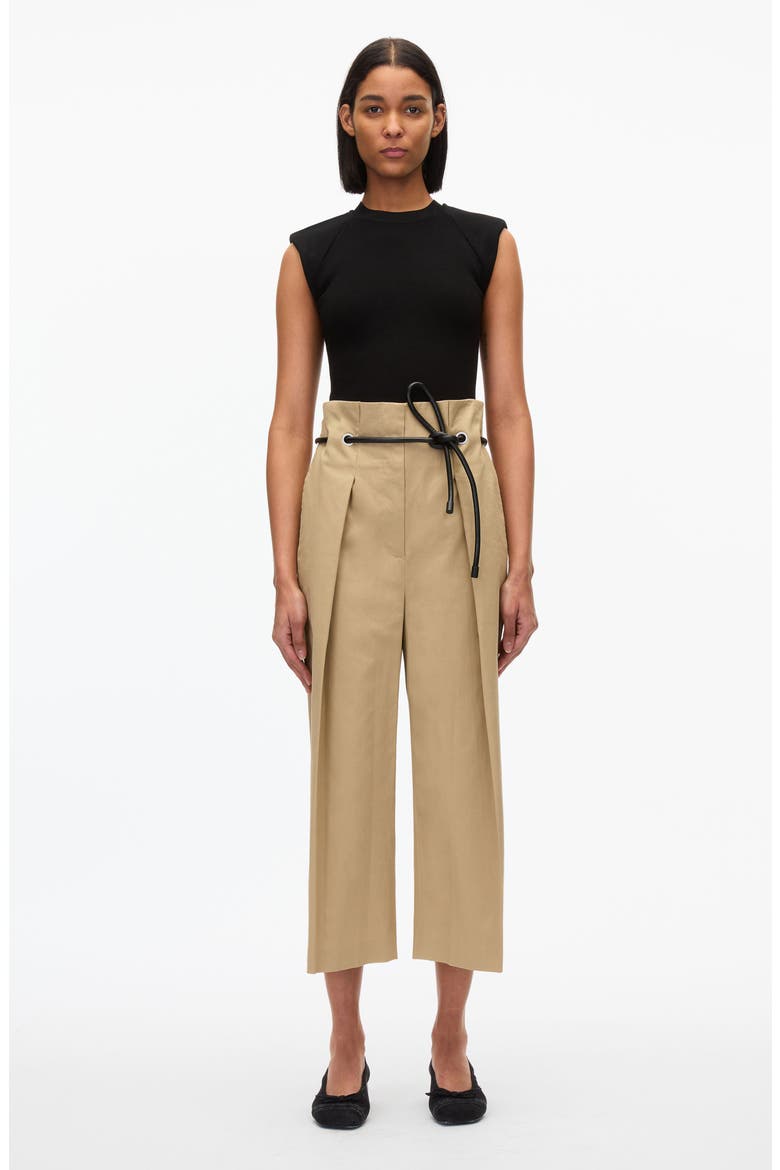 Origami Pleat Wide Leg Cropped Trousers, Alternate, color, KHAKI