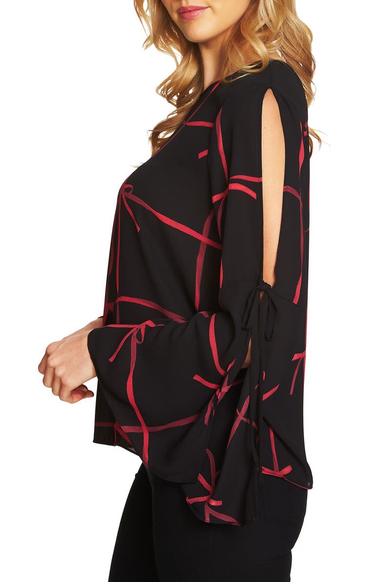 CeCe Lattice Ribbons Bell Sleeve Blouse | Nordstrom