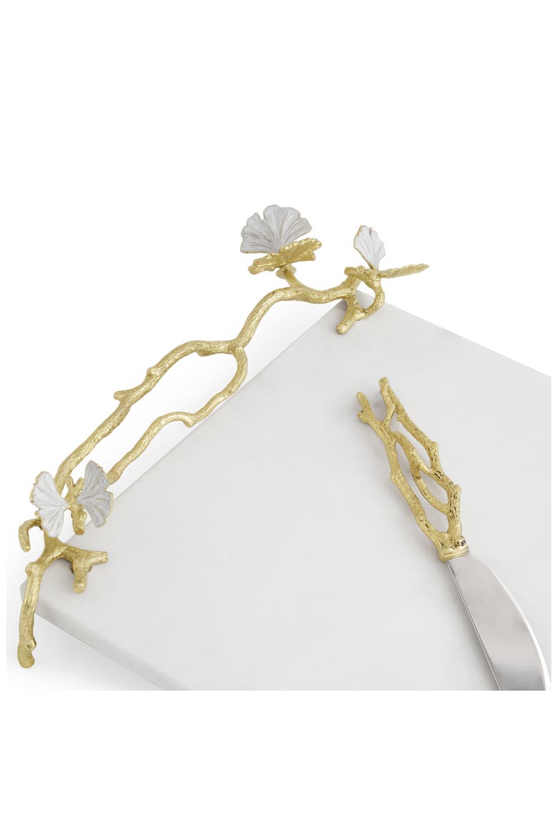 Butterfly Ginkgo Cheese Board & Spreader Set, Alternate, color, GOLD/ WHITE
