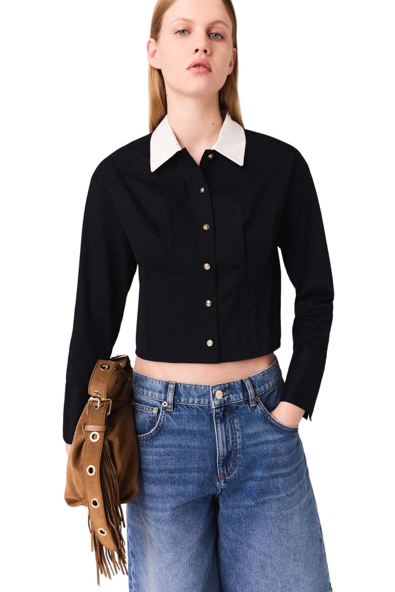 Cropped poplin shirt, Alternate, color, Navy