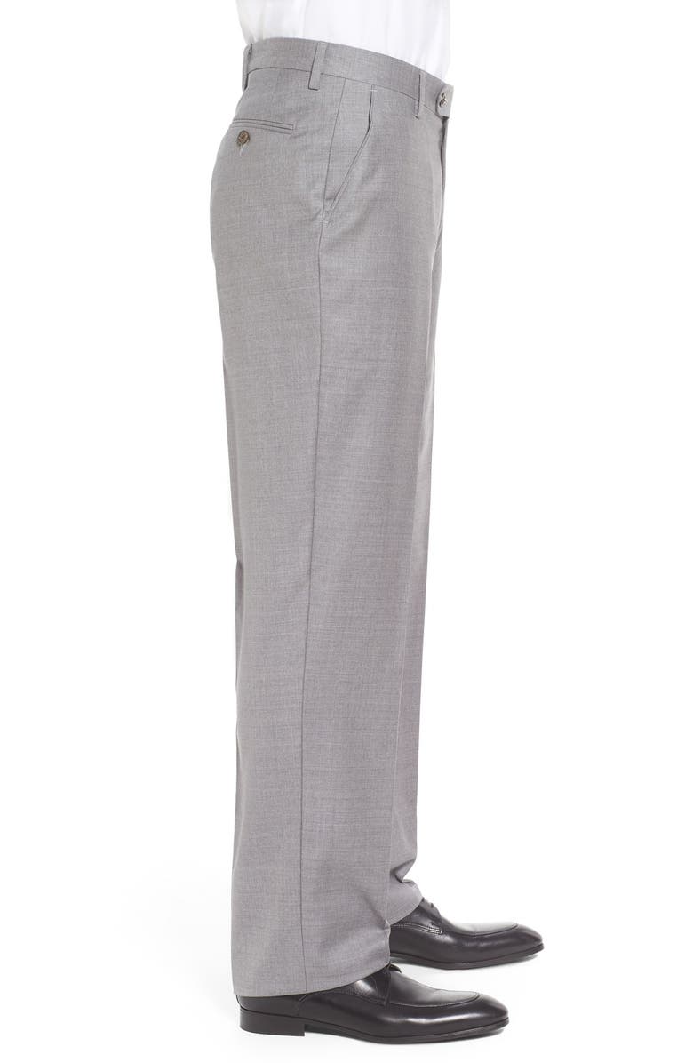 Berle Flat Front Solid Super 130s Wool Gabardine Trousers, Alternate, color, Light Grey