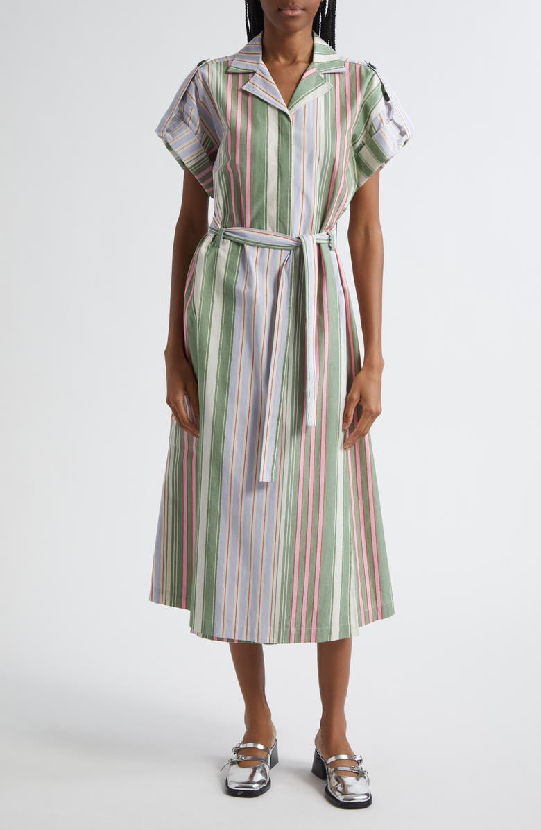 Stine Goya Stripe Organic Cotton Shirtdress, Main, color, Forest Stripe
