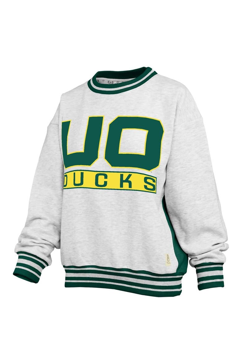 Women's Pressbox Heather Gray/Green Oregon Ducks Endzone Crewneck Sweatshirt, Alternate, color, Heather Gray