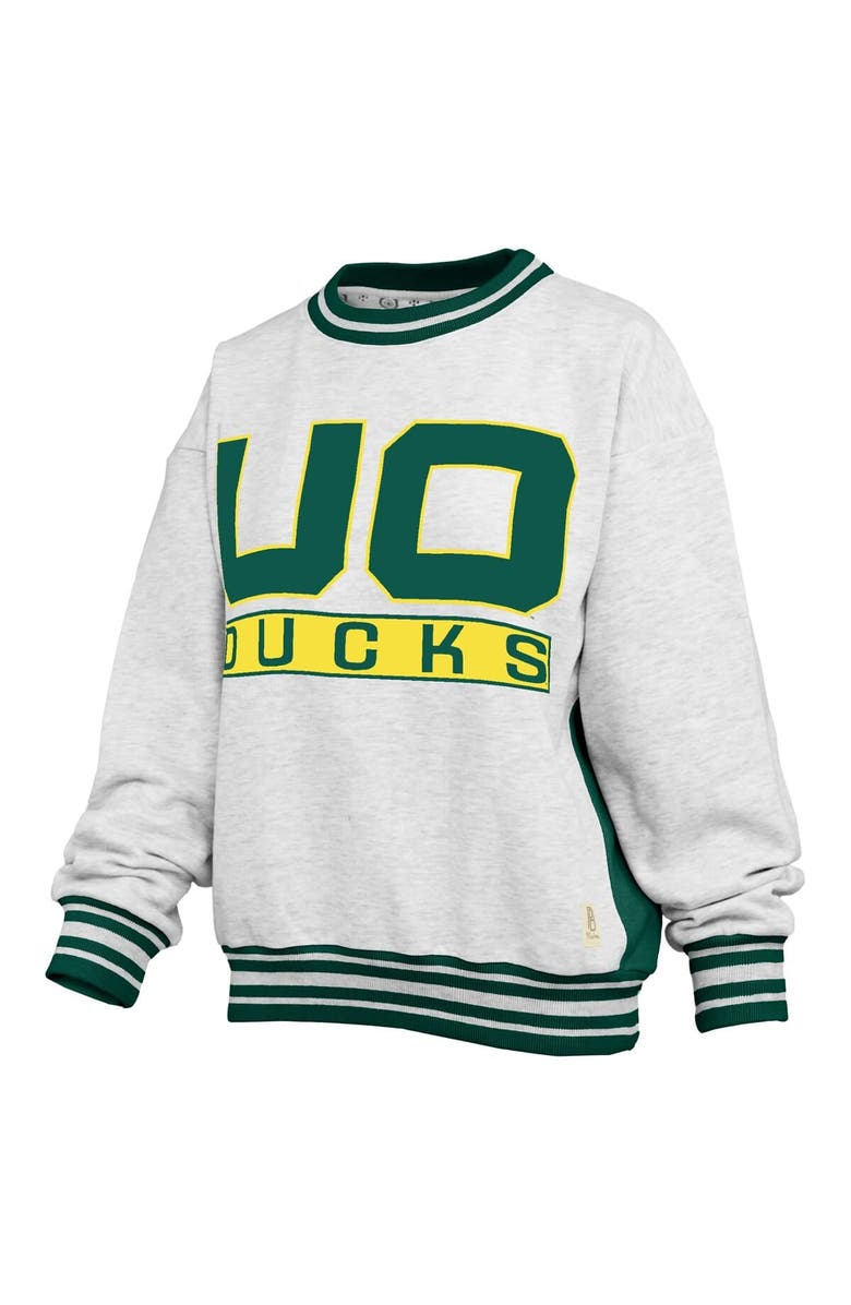 PRESSBOX Women's Pressbox Heather Gray/Green Oregon Ducks Endzone Crewneck Sweatshirt, Alternate, color, Heather Gray