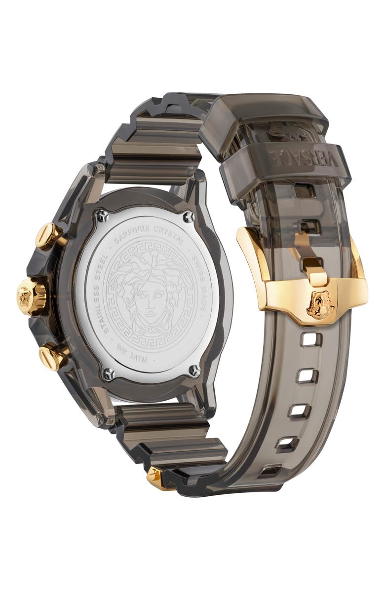 Versace Icon Active Silicone Strap Watch, 44mm, Alternate, color, Black