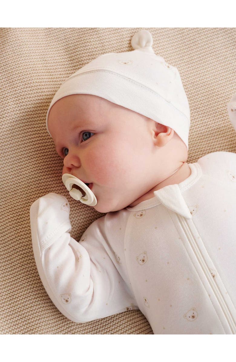 Purebaby Zip Growsuit & Hat Set, Alternate, color, Vanilla Bear