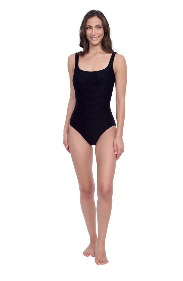 Gottex Sensual Simplicity Round Neck One Piece Swimsuit, Alternate, color, Charcoal