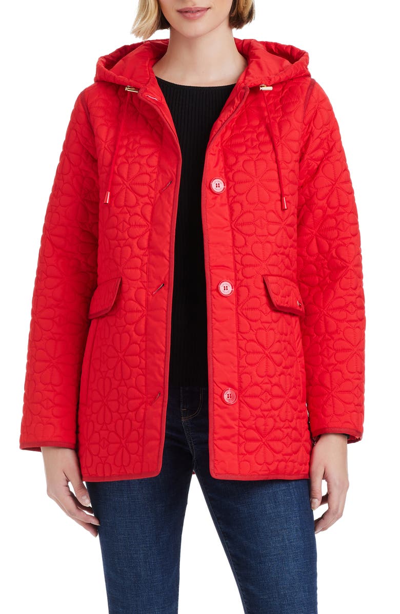Kate Spade New York spade floral quilted a-line jacket, Main, color, Classic Red