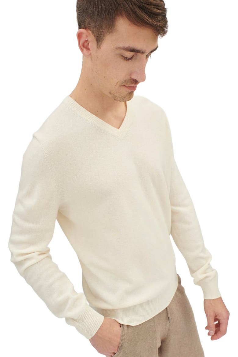 Essential V-Neck Cashmere Sweater, Alternate, color, marshmallow