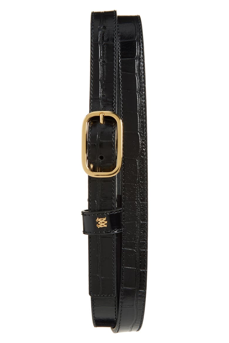 Croc Embossed Leather Belt, Main, color, BLACK GOLD