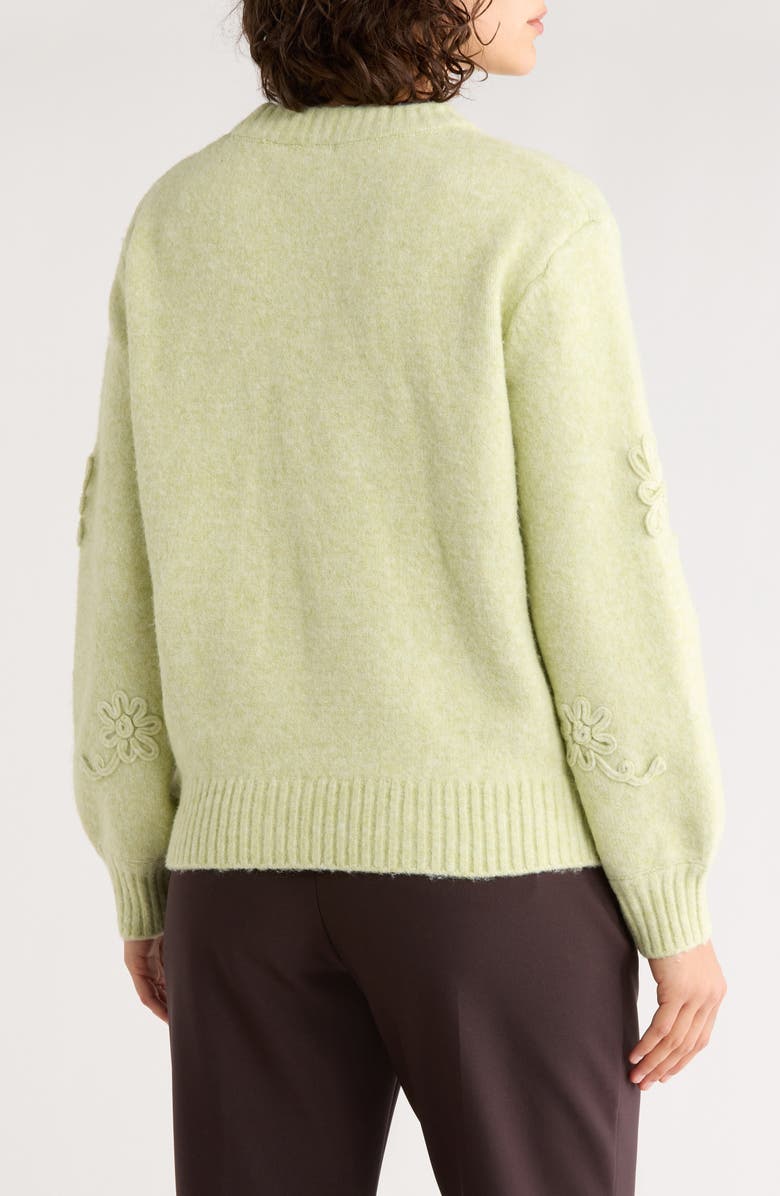 ELIE ELIE TAHARI Floral Embroidered Crewneck Sweater, Alternate, color, Pistachio Green