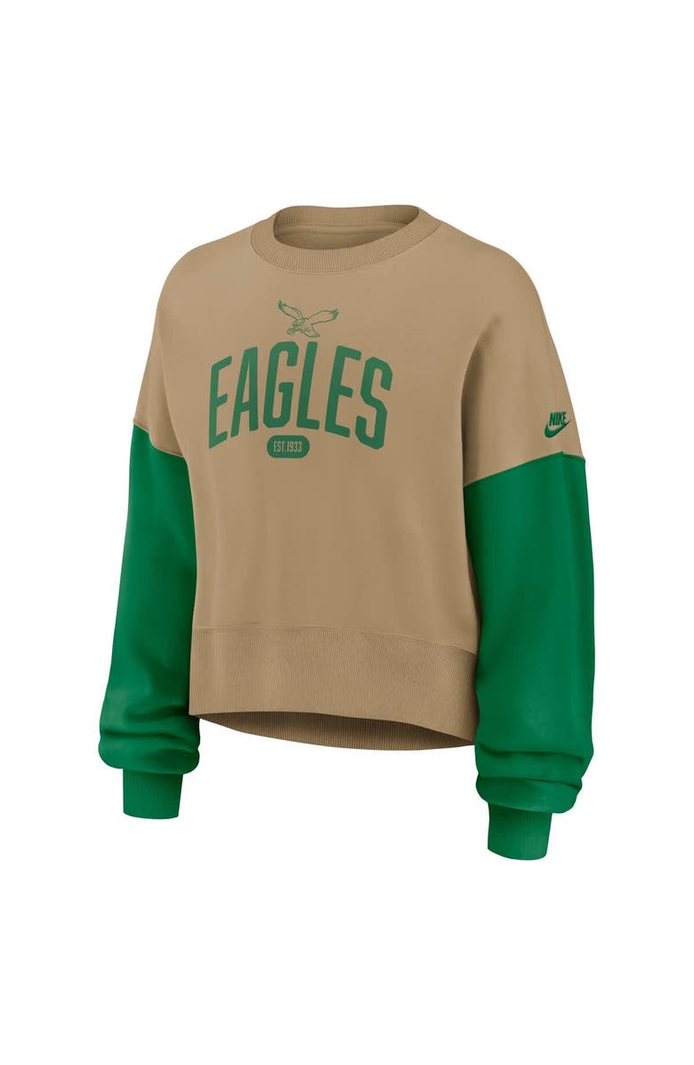 Nike Women's Nike Tan Philadelphia Eagles Oversized Rewind Pullover Sweatshirt, Alternate, color, Tan