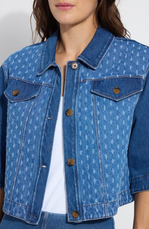 Lyssé Thea Cropped Crochet Denim Jacket In Mid Wash