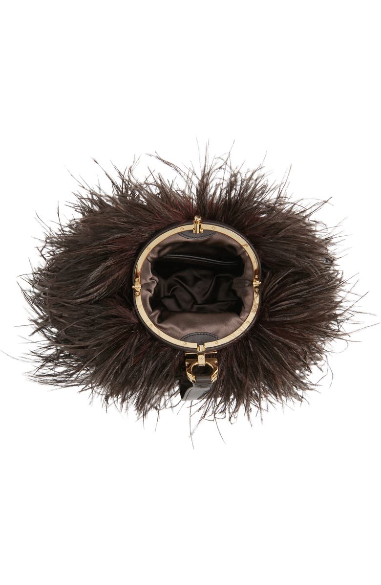 FERRAGAMO Double Gancini Ostrich Feather & Leather Clutch, Alternate, color, T.moro Testa Di Moro 099
