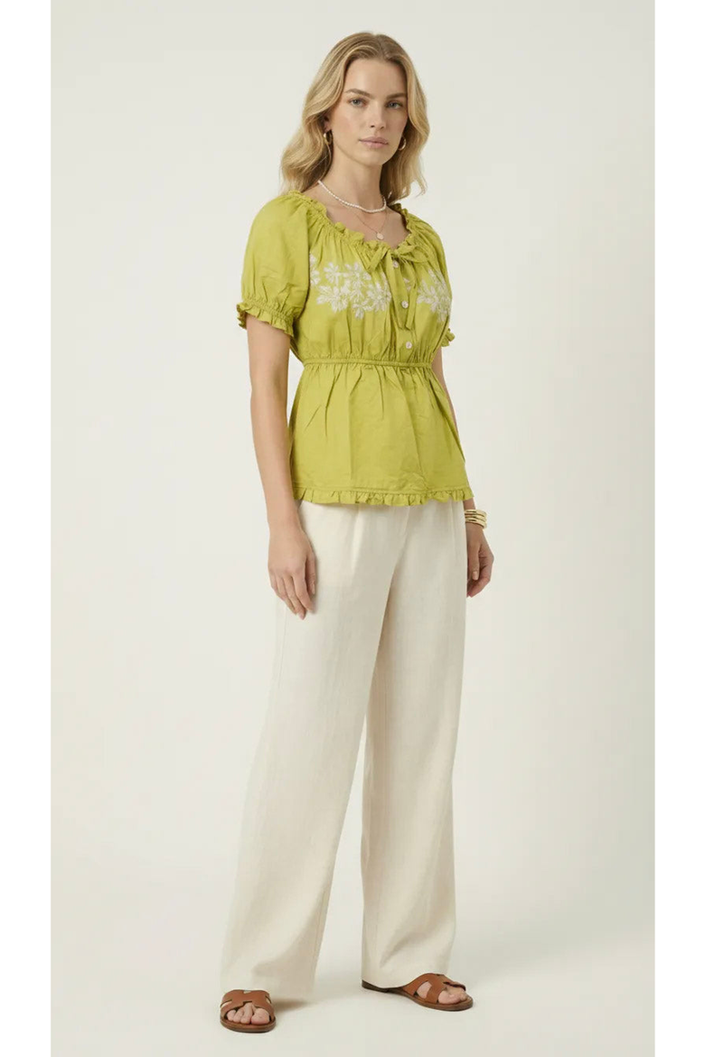 Embroidered Ruffle Trim Peplum Blouse, Alternate, color, Green