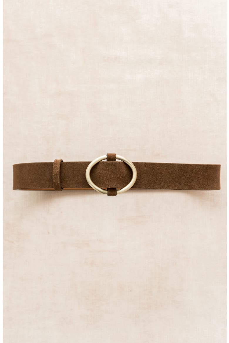 Oval Buckle Suede Belt, Alternate, color, COGNAC