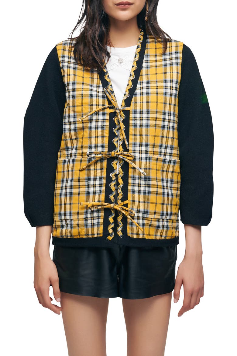 Mystero Reversible Check Cardigan, Main, color, YELLOW