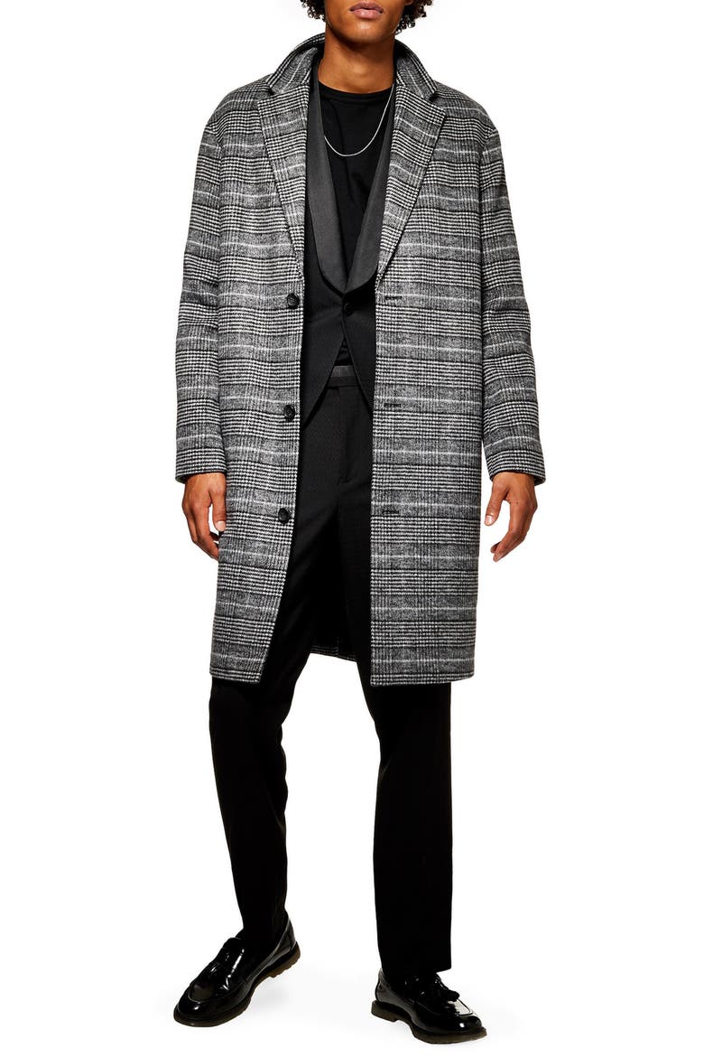 Hayden Check Print Overcoat, Main, color, GREY