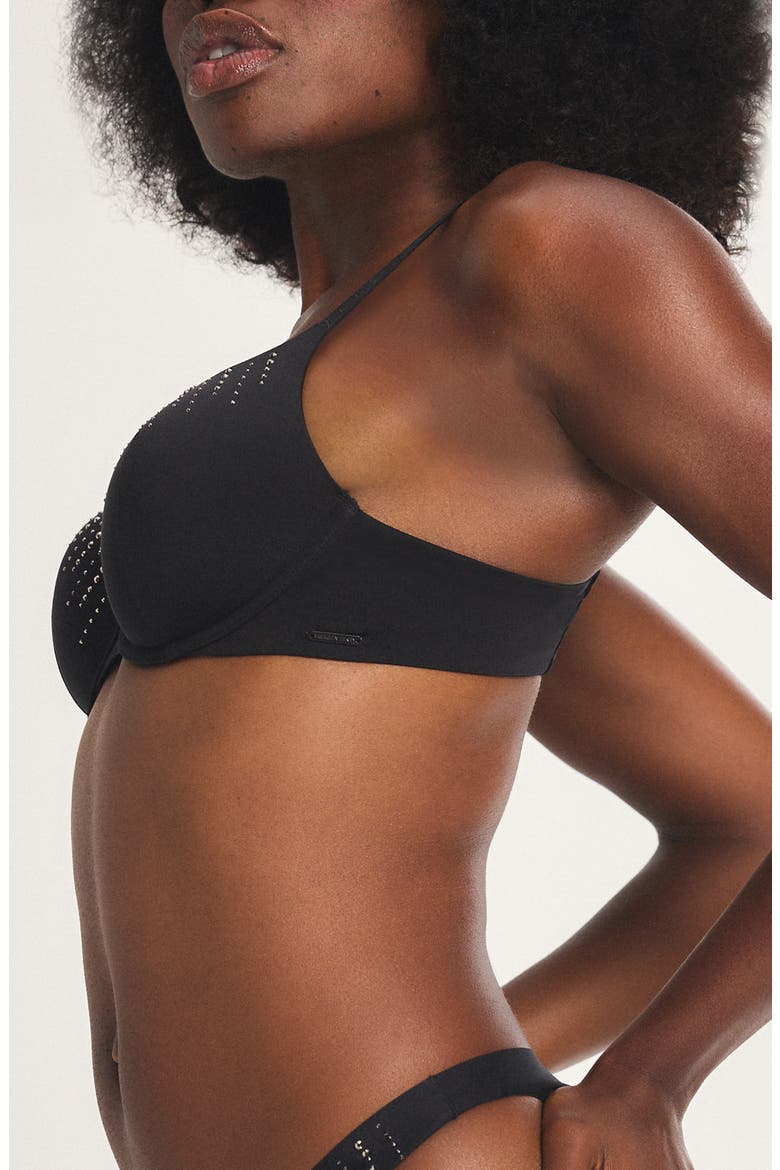 Microfiber Rhinestone Underwire Push-Up Bra, Alternate, color, BLACK CAVIAR