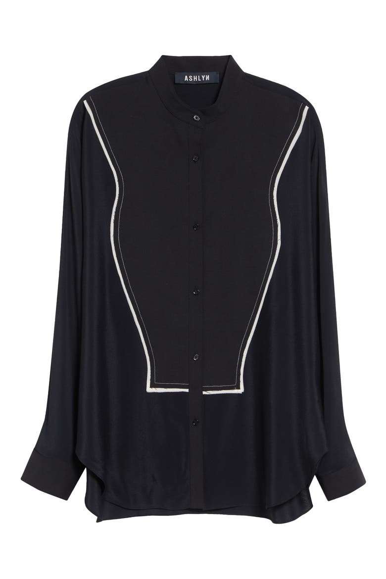 Eskil Outlined Bib Button-Up Shirt, Alternate, color, BLACK