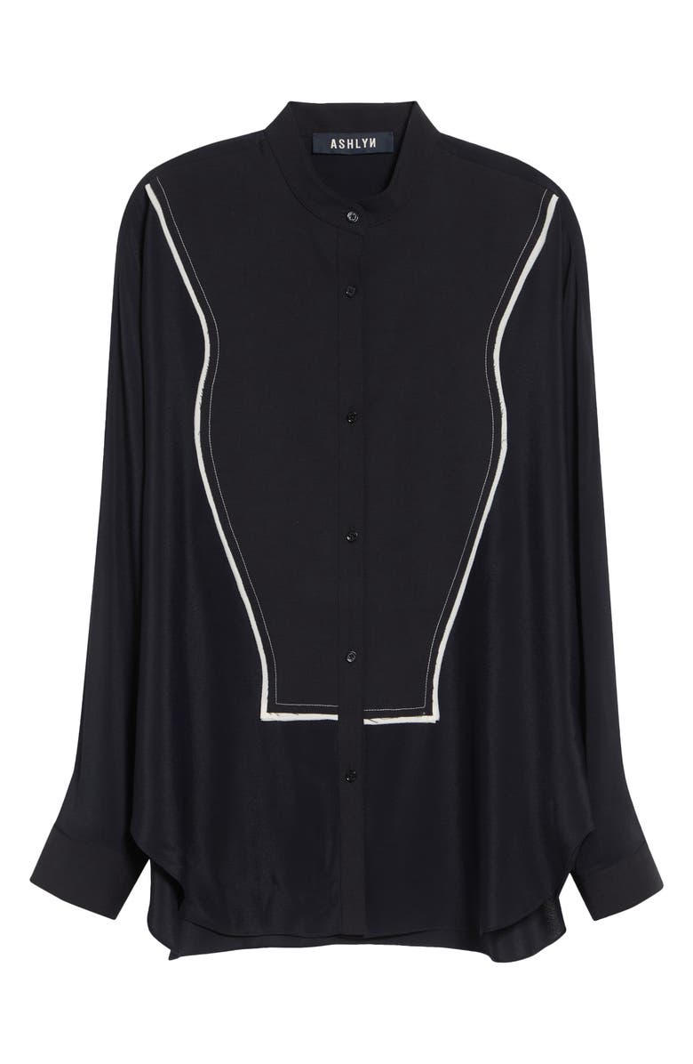 ASHLYN Eskil Outlined Bib Button-Up Shirt, Main, color, Black