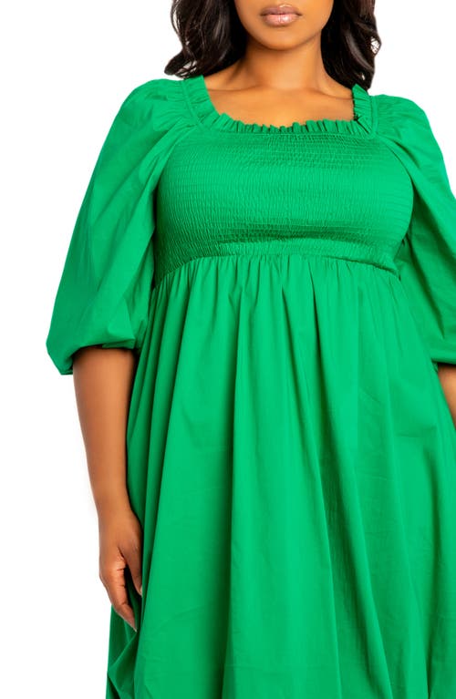 Buxom Couture Plus Size Smocked Puff Sleeve Bubbled Dress In Green