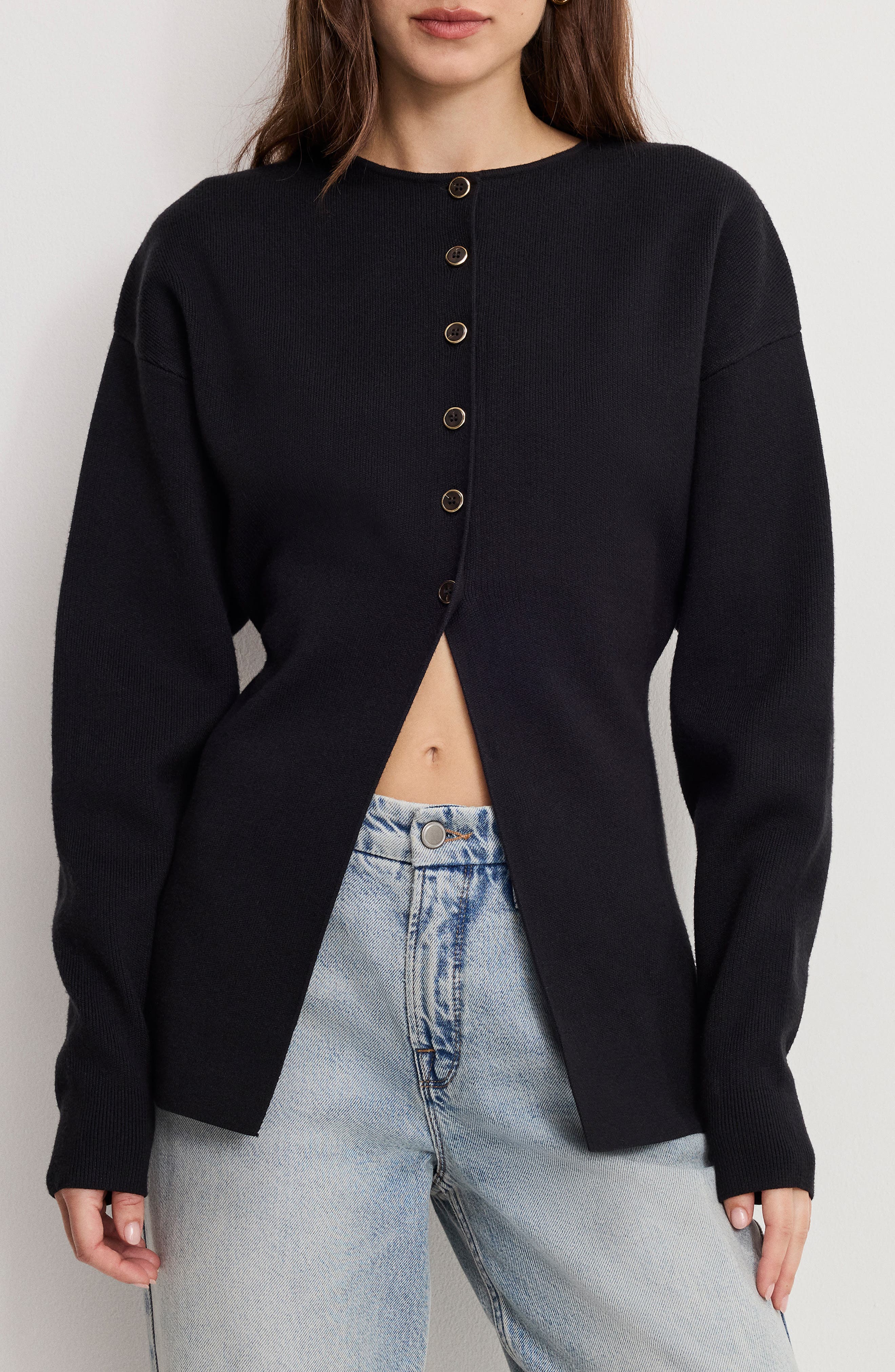 Split Front Button Up Sweater