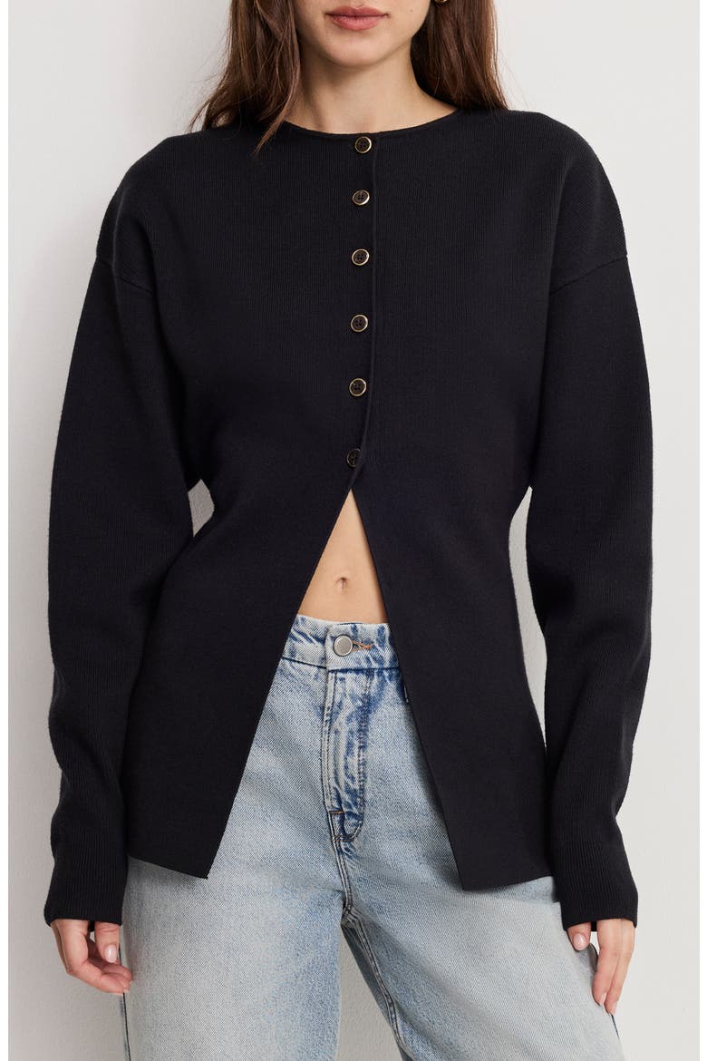Split Front Button Up Sweater, Main, color, BLACK001