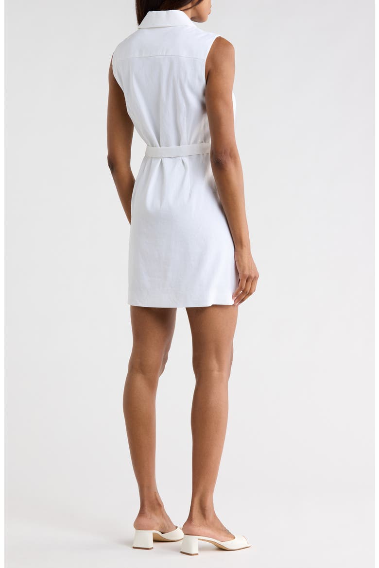 Sleeveless Belted Linen Blend Shirtdress, Alternate, color, WHITE