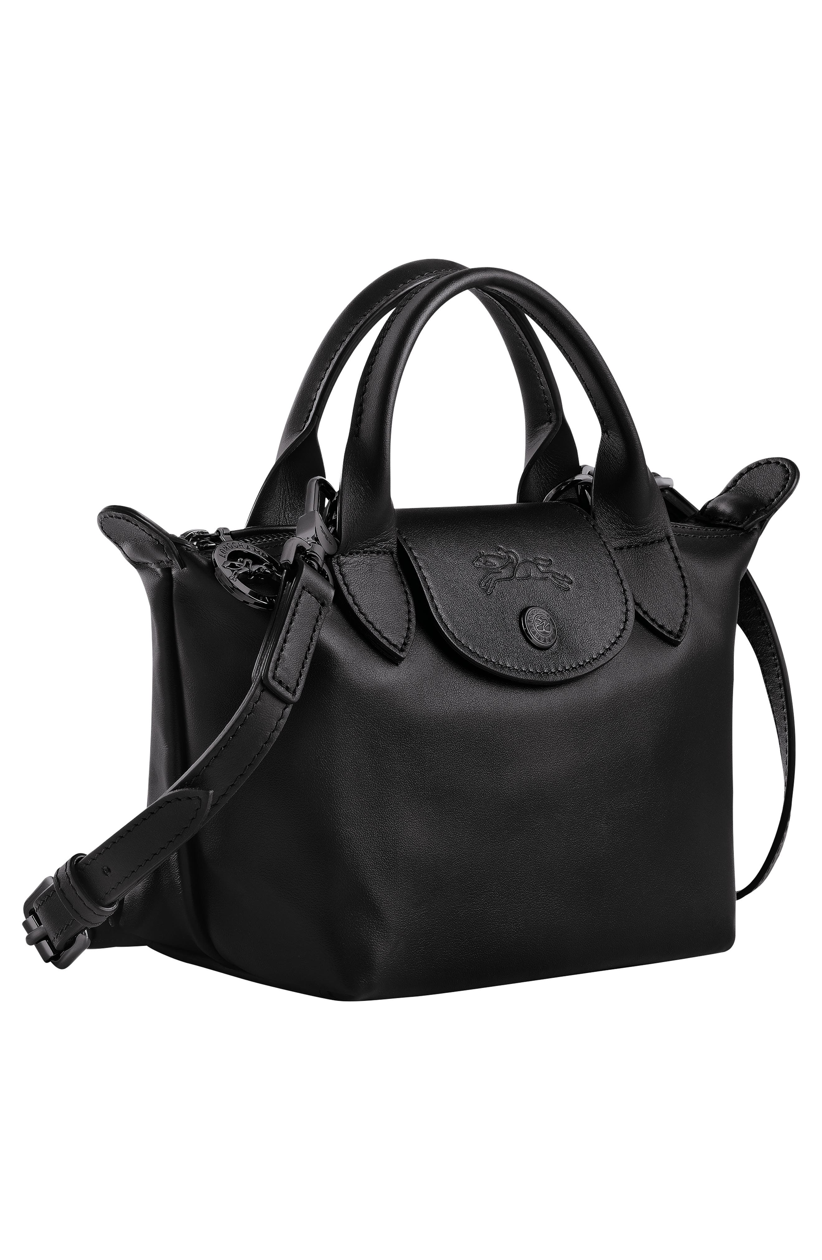 Longchamp Extra Small Le Pliage Xtra Leather Top Handle Bag, Alternate, color, Black