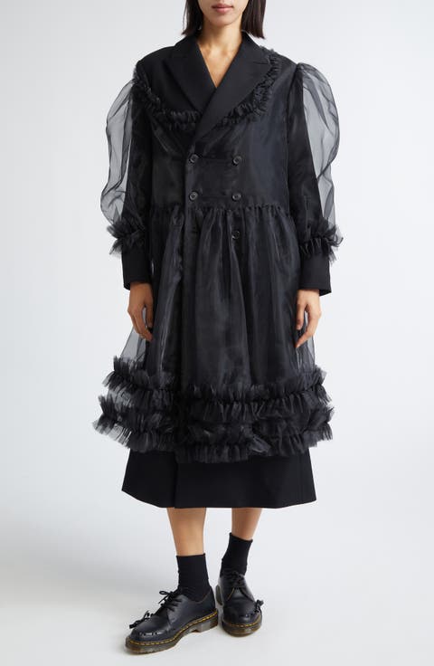 ワンピース noir kei ninomiya Frilly Shirt Dress Noir Kei Ninomiya // Black Ruffled Sheer Shirt Dress – VSP