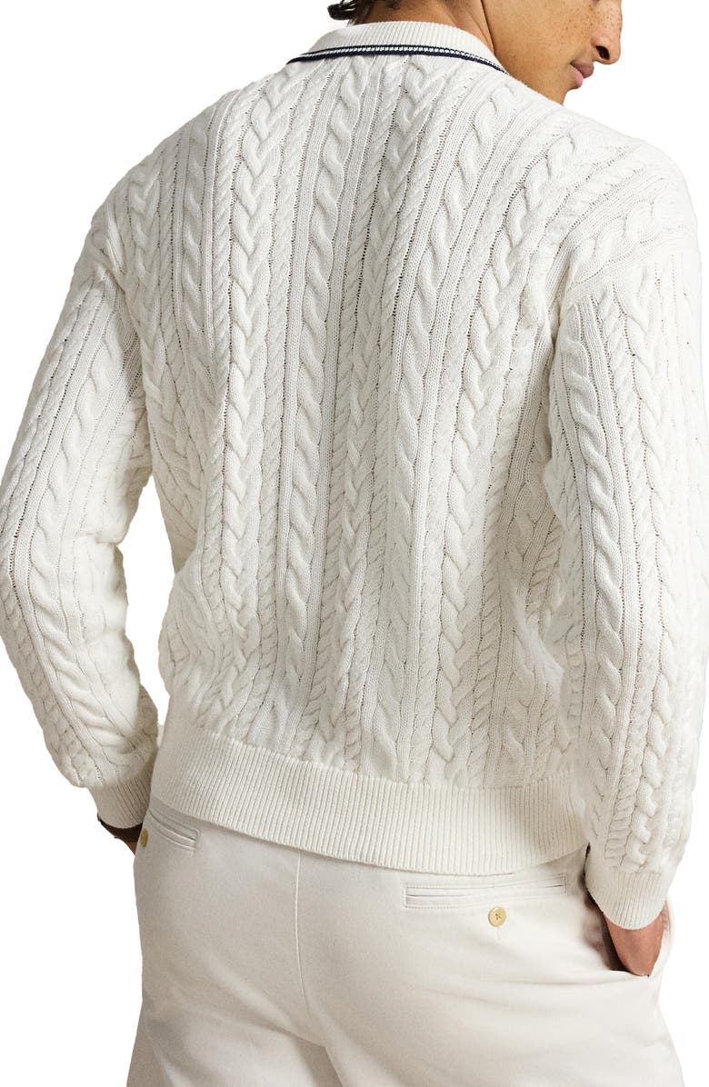 Polo Ralph Lauren Relaxed Fit Cable Stitch Cotton & Linen Polo Sweater, Alternate, color, Trophy Cream