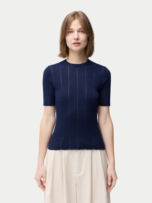 Gobi Mongolian Cashmere Ajour-knit Cashmere Silk Top In Mood Indigo