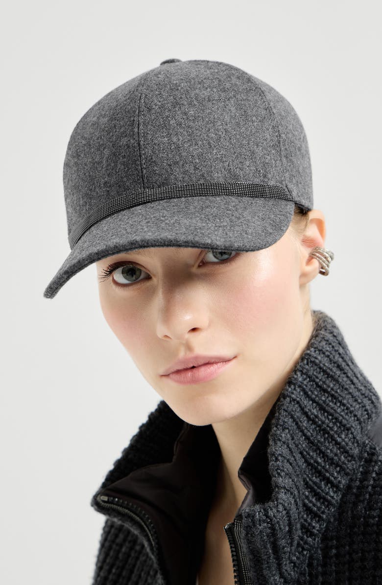 Brunello Cucinelli Baseball Cap with monili, Alternate, color, Dark Grey