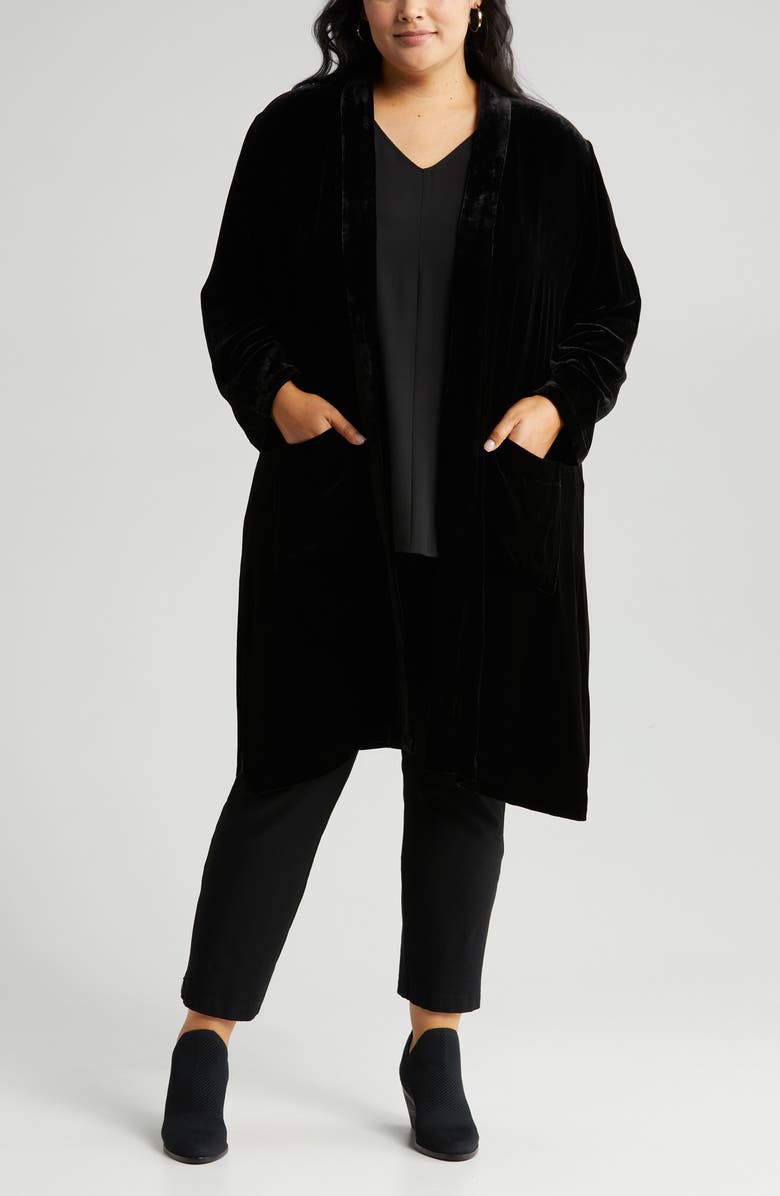 Eileen Fisher Shawl Collar Open Front Velvet Jacket, Main, color,