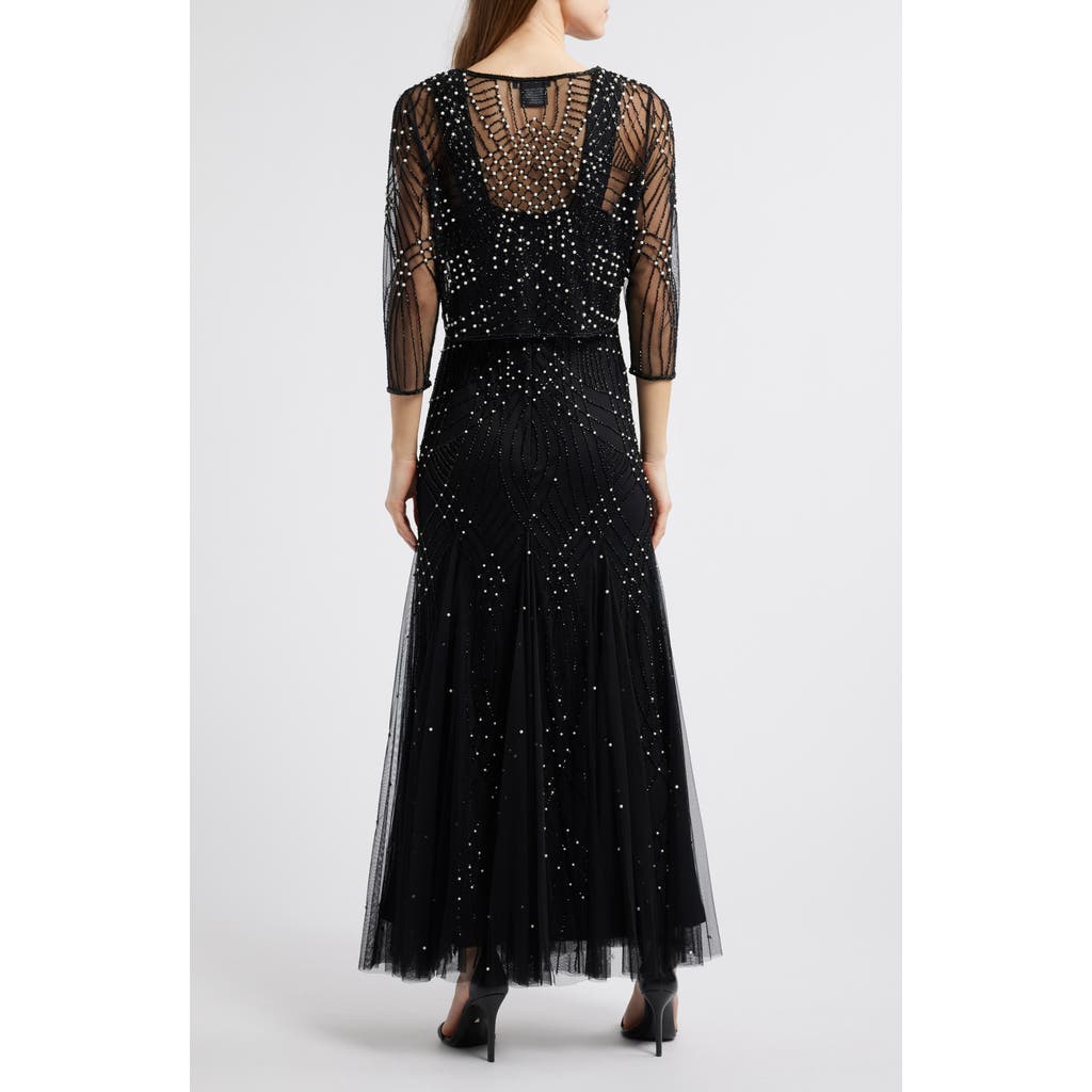 Pisarro Nights Two-tone Beadwork Trumpet Gown With Sheer Bolero In Black 001