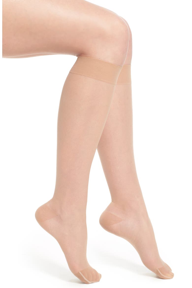 Sheer Compression Knee High Socks, Main, color, POWDER