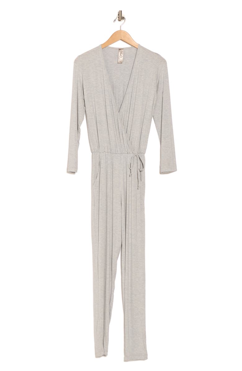 GO COUTURE Long Sleeve Tie Waist Jumpsuit, Alternate, color, Heather Grey