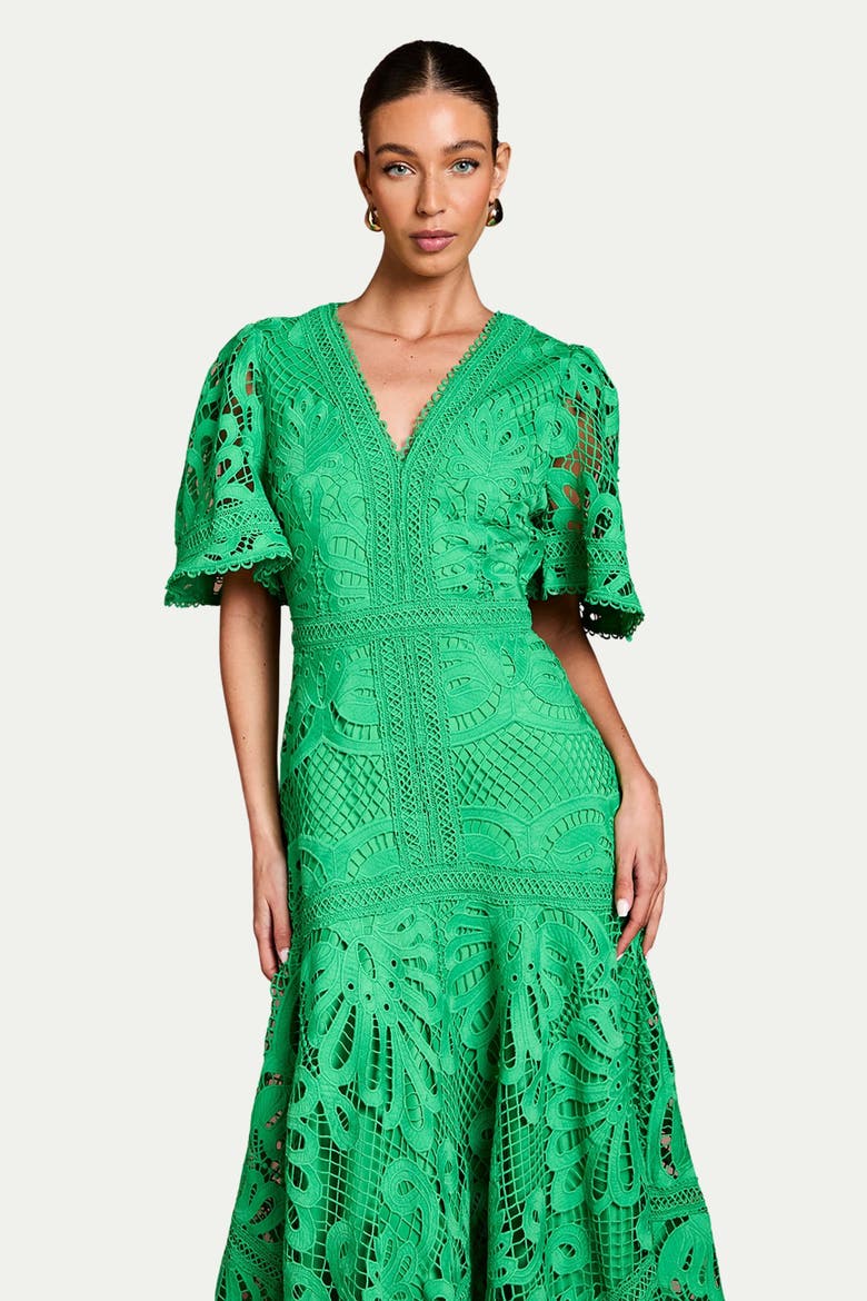 Placement Lace Hanky Hem Dress, Alternate, color, Green