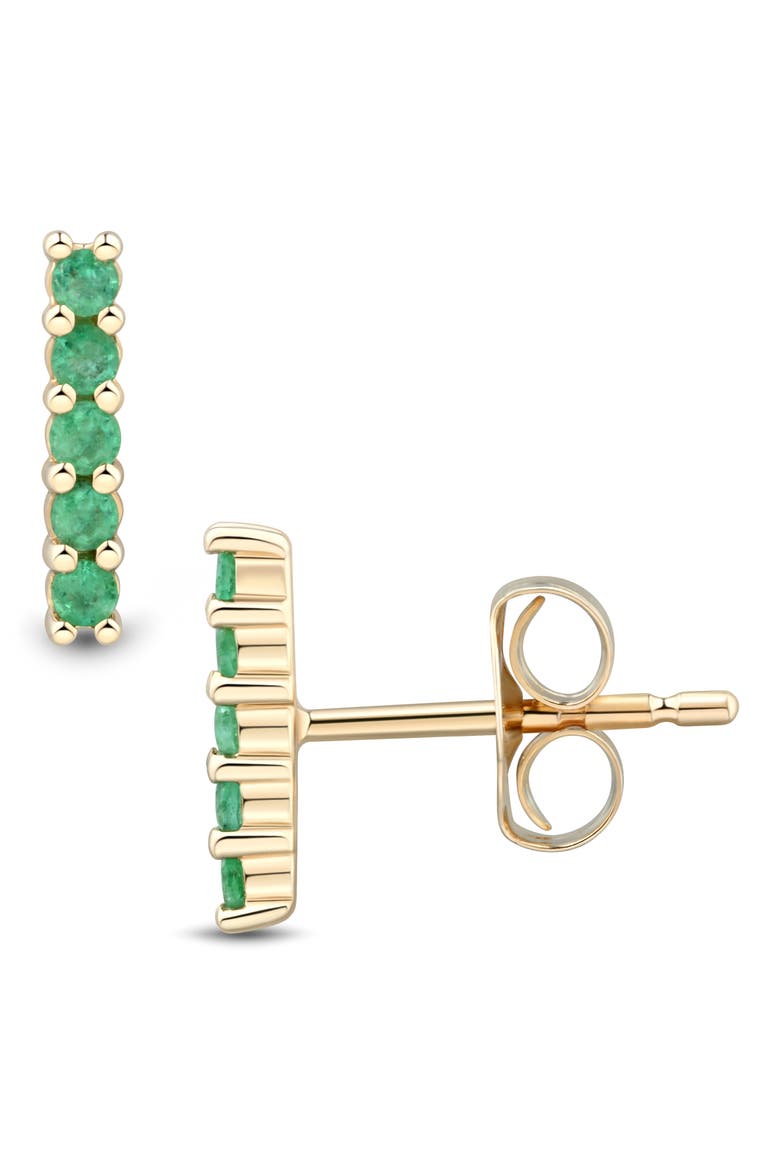 14K Yellow Gold Emerald Bar Stud Earrings, Alternate, color, YELLOW GOLD