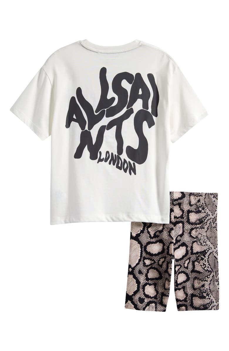 smALLSAINTS by ALLSAINTS Kids' Orlando Graphic T-Shirt & Snake Print Bike Shorts Set, Alternate, color, White