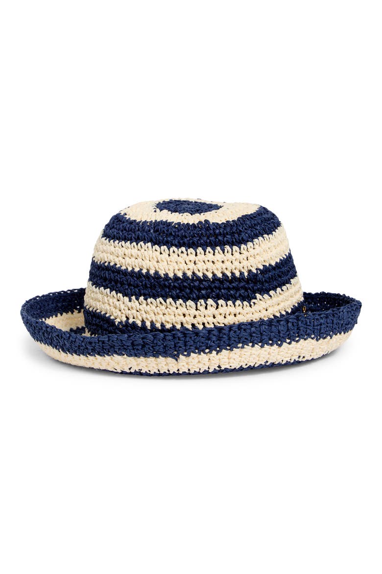 Awning Striped Straw Cloche, Alternate, color, CREAM/ FRENCH NAVY