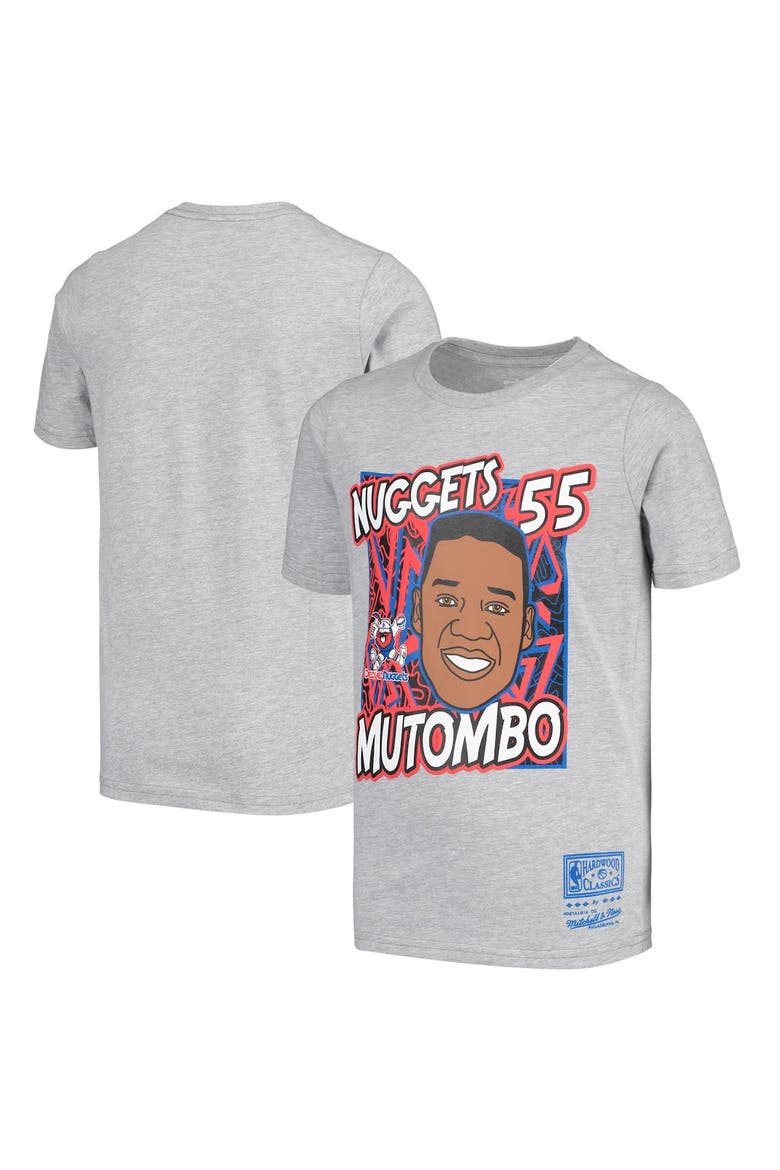 Youth Mitchell & Ness Dikembe Mutombo Gray Denver Nuggets Hardwood Classics King of the Court Player T-Shirt, Main, color, Gray